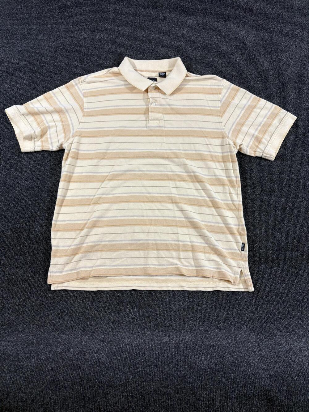 Arrow Polo Shirt Mens L Beige Striped 100% Cotton Short Sleeve Knit Casual